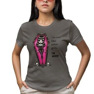 Goth Babe Coffin Charcoal Grey T Pink & Black Short Sleeve Shirt ‘I’m worse’
